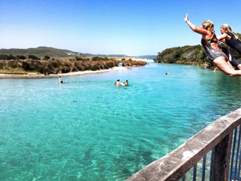 Jumping into Prawn Rock Channel